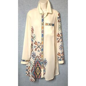 Double D Ranch Tunic Top Blouse Duster L Button Up Boho Appeal Western Flair